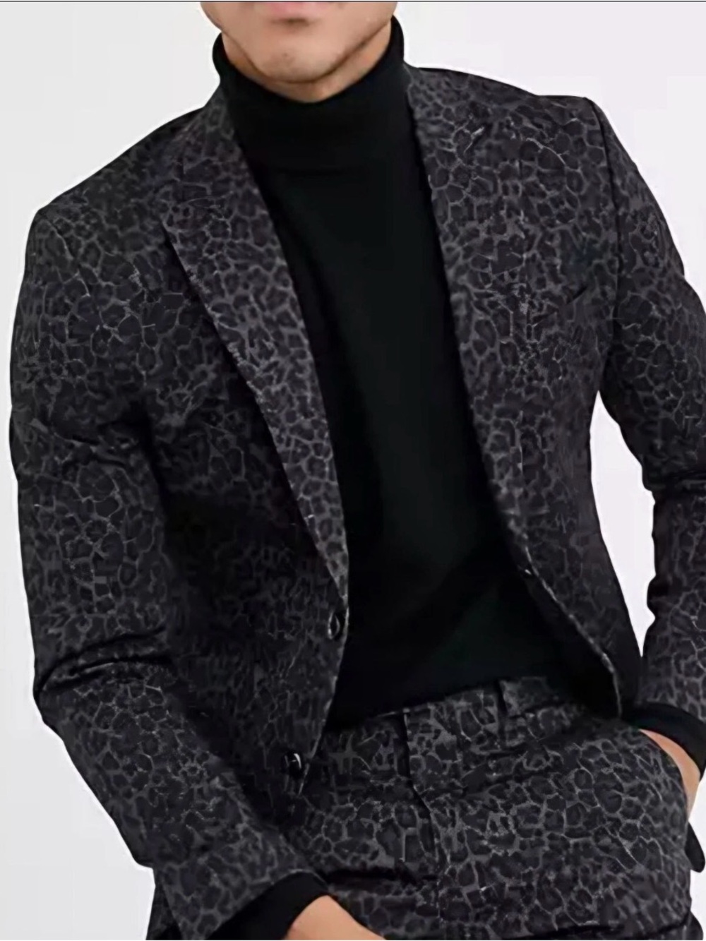 jf j.ferrar Charcoal Leopard Print Blazer XL 46/48 Slim Fit